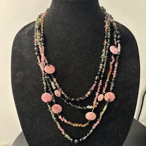 Joan Rivers Very Rare 4 Strand Stone Chip Beaded Necklace 24” Pink Earth tone